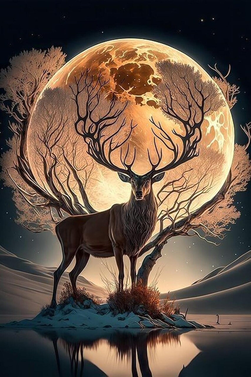 Moon Deer Diamond Painting Kits for Adults, Elk DIY 5D Diamond Art Kits Full Drill Diamond Dots Paintings with Diamonds Gem Art and Crafts Home Decor 12x16inch